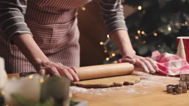 Веселого Різдва, з Новим Роком. Готування імбирних пряників, випікання торта чи смоли. — стокове відео