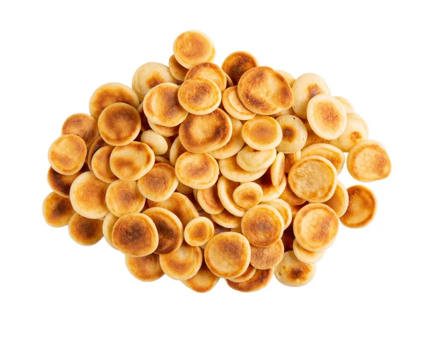 Cereali Frittelle Mucchio Mini Frittelle Isolate Bianco Cibo Alla Moda — Foto Stock