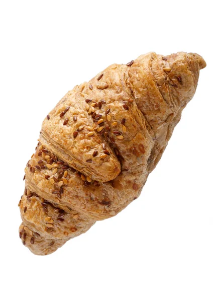 Nybakad Croissant Isolerad Vitt Ovanifrån — Stockfoto