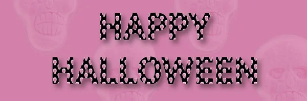Фраза Happy Halloween Написана Розовом Фоне Розовый Человеческий Череп Черном — стоковое фото