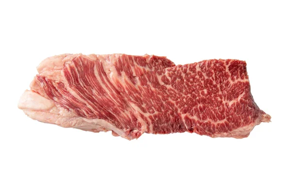 丹佛牛排生牛肉排 白色孤立 顶部视图 — 图库照片