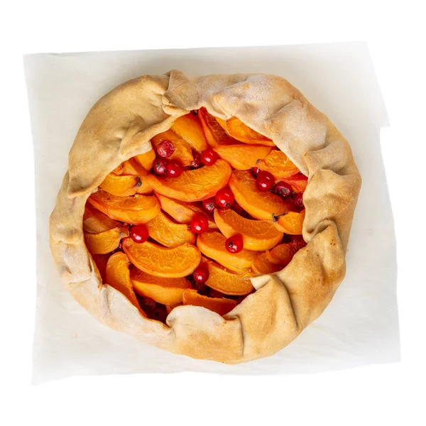 Γαλέτα Φρούτων Χαρτί Ψησίματος Που Απομονώνεται Λευκό Σπιτική Ανοιχτή Πίτα — Φωτογραφία Αρχείου