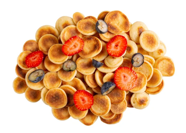 Cereali Frittelle Mucchio Mini Frittelle Con Bacche Ciotola Grigia Isolate Immagine Stock