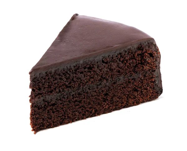Slice Tasty Layered Chocolate Cream Cake Isolated White Background — Stock Photo, Image