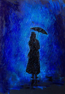 girl in the dark in the rain clipart