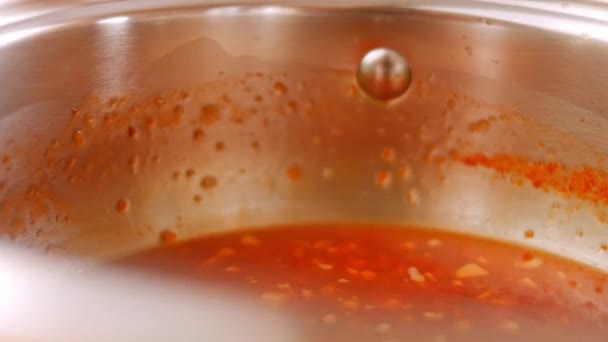 Chili freshly steamed sauce. Homemade chili sauce. 4k video — Stock Video
