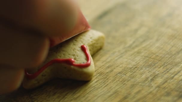 Zdobím perníkové sušenky královskou polevou. Nejlepší domácí perník Cookie hvězda — Stock video