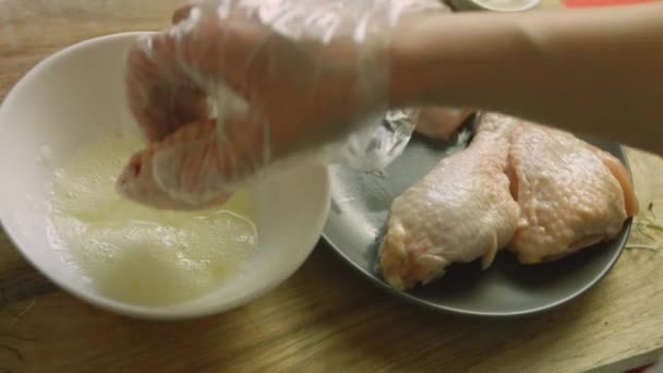 Meat in egg white. I preparing KFC chicken — Stock Video