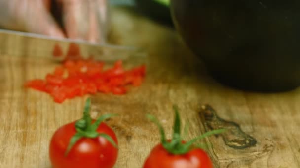 Corta o tomate para o Guacamole. Macro tiro — Vídeo de Stock