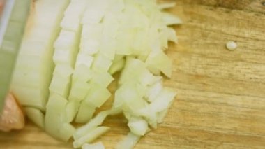 Bir soğanı ince ince doğra. Makro çekim