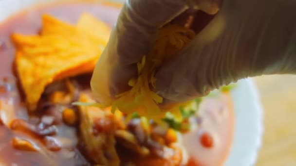 Dekoruj serem Meksykańska zupa — Wideo stockowe