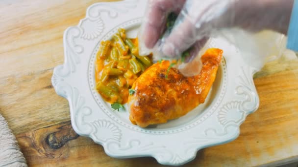 Honey Mustard Chicken Vegetables Recipe Cook Pressed Dill — Stock Video
