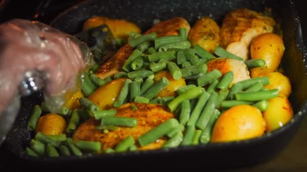 Mel Mostarda Chicken Receita Legumes Carne Cozida Batatas Novas Estão — Vídeo de Stock