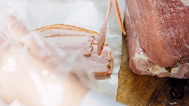 Bacon Zawinięte Pork Loin Pieczone Apple Cider Przepis Zrób Kratę — Wideo stockowe
