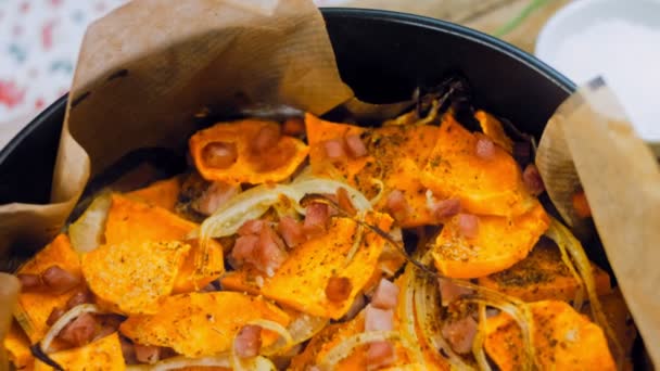 Batat Süßkartoffelkuchen Kartoffel Schinken Parmesan Rezept — Stockvideo