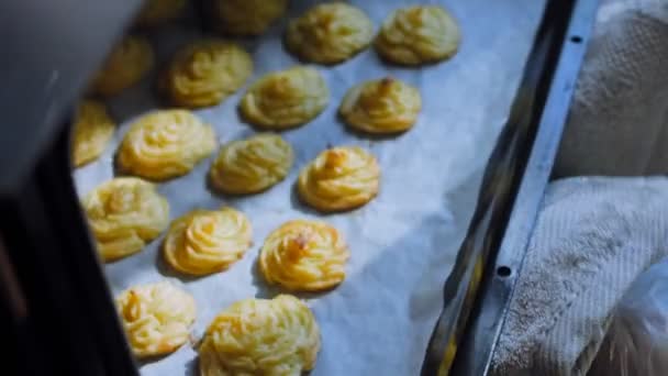 Potato Cookies Kanonisk Recept Brie Parmesan Och Tung Grädde Kocken — Stockvideo