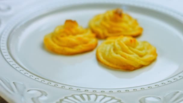 Biscoitos Batata Receita Canônica Brie Parmesão Creme Leite Usado Para — Vídeo de Stock