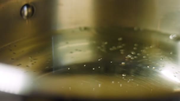 鉄鍋でお湯を沸かしなさい 気泡や蒸気のマクロ撮影 — ストック動画