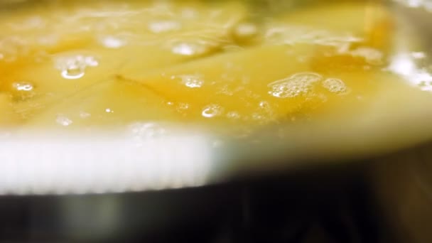 Boil Potatoes Iron Bowl Macro Shooting Intense Steam — Stock Video