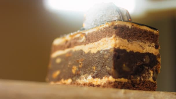 Schokoladenkuchen Koldun Makro Und Diashooting Ein Retro Kochfeld Kommt Zum — Stockvideo