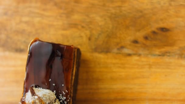 Tort Ciocolată Koldun Macro Alunecare Fotografiere Utilizează Plită Retro — Videoclip de stoc