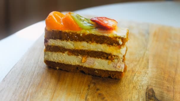 Gâteau Jeun Avec Mandarines Kiwi Fraise Macro Curseur Tir — Video