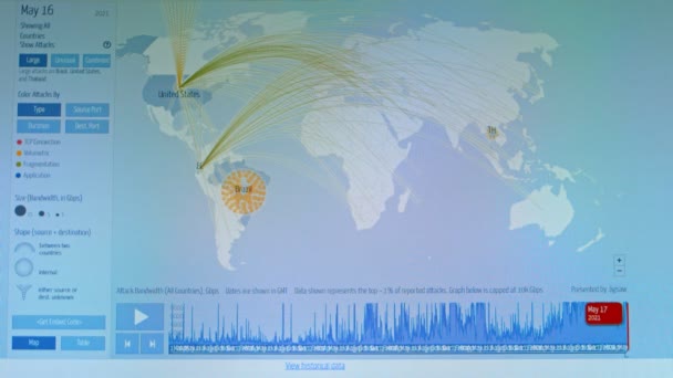 Mapa Světa Různými Cíli Pro Kybernetický Útok Hackerský Technologický Koncept — Stock video