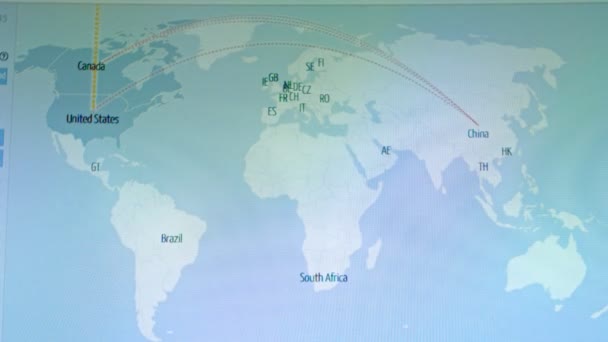 Mappa Del Mondo Con Diversi Obiettivi Attacco Informatico Hacking Concetto — Video Stock