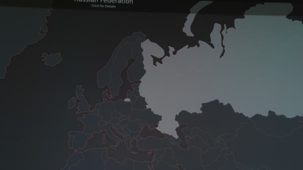 Maailman Kartta Jossa Eri Kohteita Verkkohyökkäykselle Hakkerointi Teknologian Käsite Makroammunta — kuvapankkivideo
