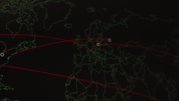 Mapa Mundo Com Diferentes Alvos Para Ataque Cibernético Hacking Conceito — Vídeo de Stock