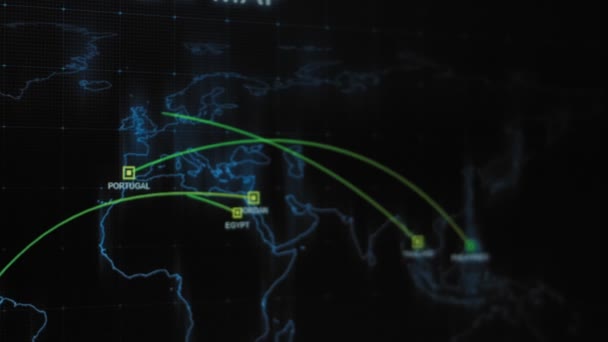 Mapa Mundo Com Diferentes Alvos Para Ataque Cibernético Hacking Conceito — Vídeo de Stock