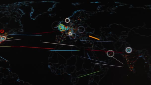 Siber Saldırı Için Farklı Hedefleri Olan Bir Dünya Haritası Hackleme — Stok video