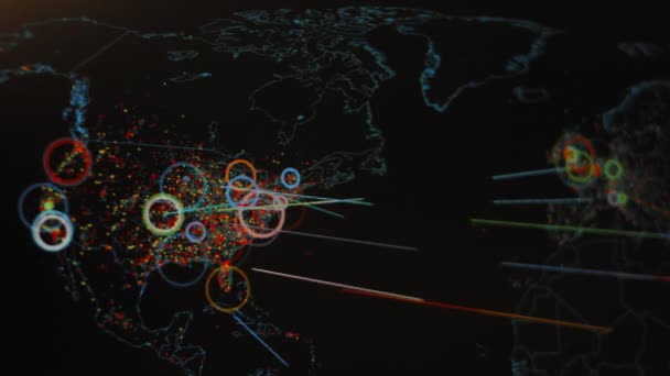 World Map Different Targets Cyber Attack Hacking Technology Concept Macro — Vídeos de Stock