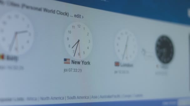Time New York Tokyo London World Clock Shoot Pixels Screen — Stockvideo