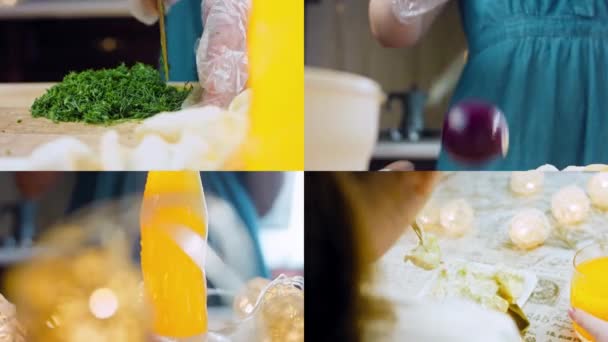 Hazırlık Süreci Mastard Mayonez Kırmızı Soğan Dereotlu Yumuşak Patates Salatası — Stok video