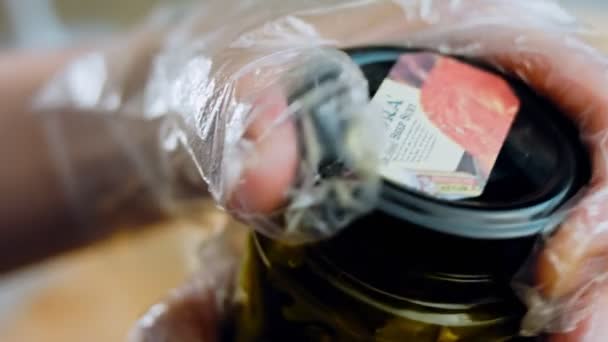 Jars Homemade Preserved Food Assortment Canned Vegetables Camera Slide — Stock Video