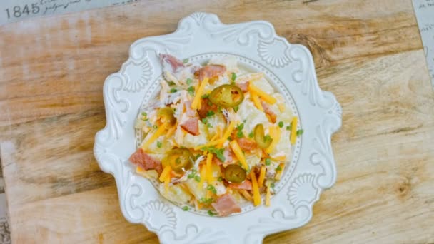 Jalapeno Poivre Salade Pommes Terre Bacon Nourriture Dans Style Rétro — Video