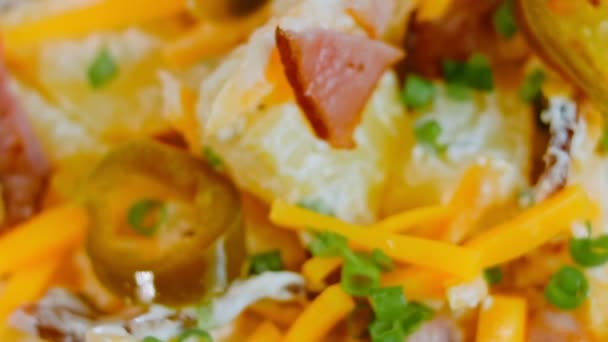 Jalapeno Paprika Krumplisaláta Szalonnával Élelmiszer Húszas Évek Retro Stílusában — Stock videók