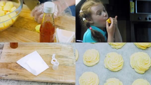 Four Videos Preparation Potato Cookies Canonic Recipe Brie Parmesan Heavy — Stock Video