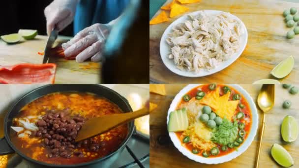 Cuatro Videos Con Preparación Sopa Mexicana Con Tres Tipos Queso — Vídeos de Stock