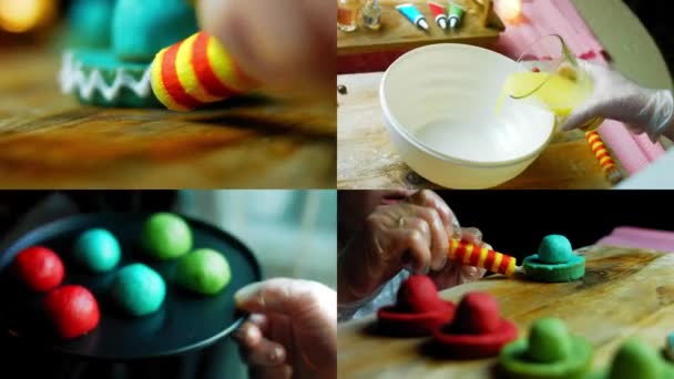 Cuatro Videos Con Preparación Galletas Sombrero Mexicanas Tres Colores Ambiente — Vídeo de stock