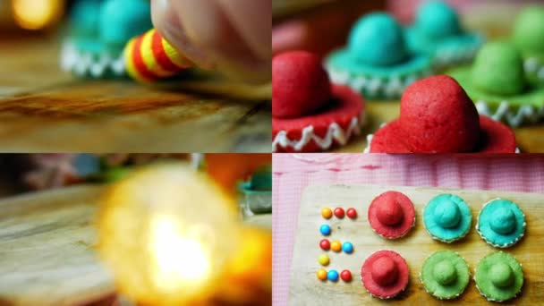 Τέσσερα Βίντεο Την Προετοιμασία Των Μεξικάνικων Sombrero Cookies Τρία Χρώματα — Αρχείο Βίντεο