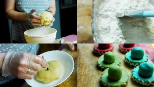 Four Videos Preparation Mexican Sombrero Cookies Three Colors Romantic Atmosphere — Stock Video