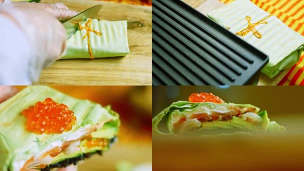 Quatre Vidéos Avec Préparation Combinaison Sushi Burritos Litchi Est Également — Video
