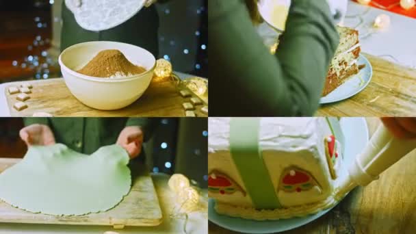 클로스 모양의 생강빵 쿠키와 크리스마스 케이크를 준비하는 비디오 분위기 — 비디오