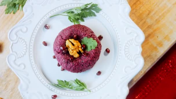 Pkhali Traditional Georgian Food Beetroot Used Purple Color Walnut Used — Stock Video