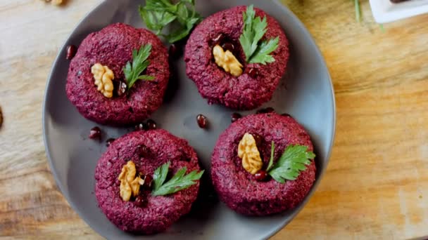 Pkhali Traditional Georgian Food Beetroot Used Purple Color Walnut Used — Stock Video