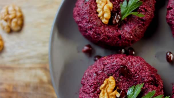 Pkhali Traditional Georgian Food Beetroot Used Purple Color Walnut Used — Stock Video