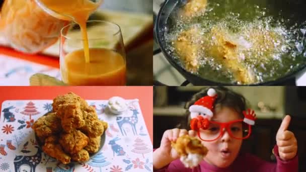 Vier Videos Mit Der Zubereitung Von Weihnachtsküche Ich Bereite Gebratenes — Stockvideo