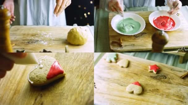 Чотири Відеоролики Підготовкою Домашньої Страви Gingerbread Cookie — стокове відео
